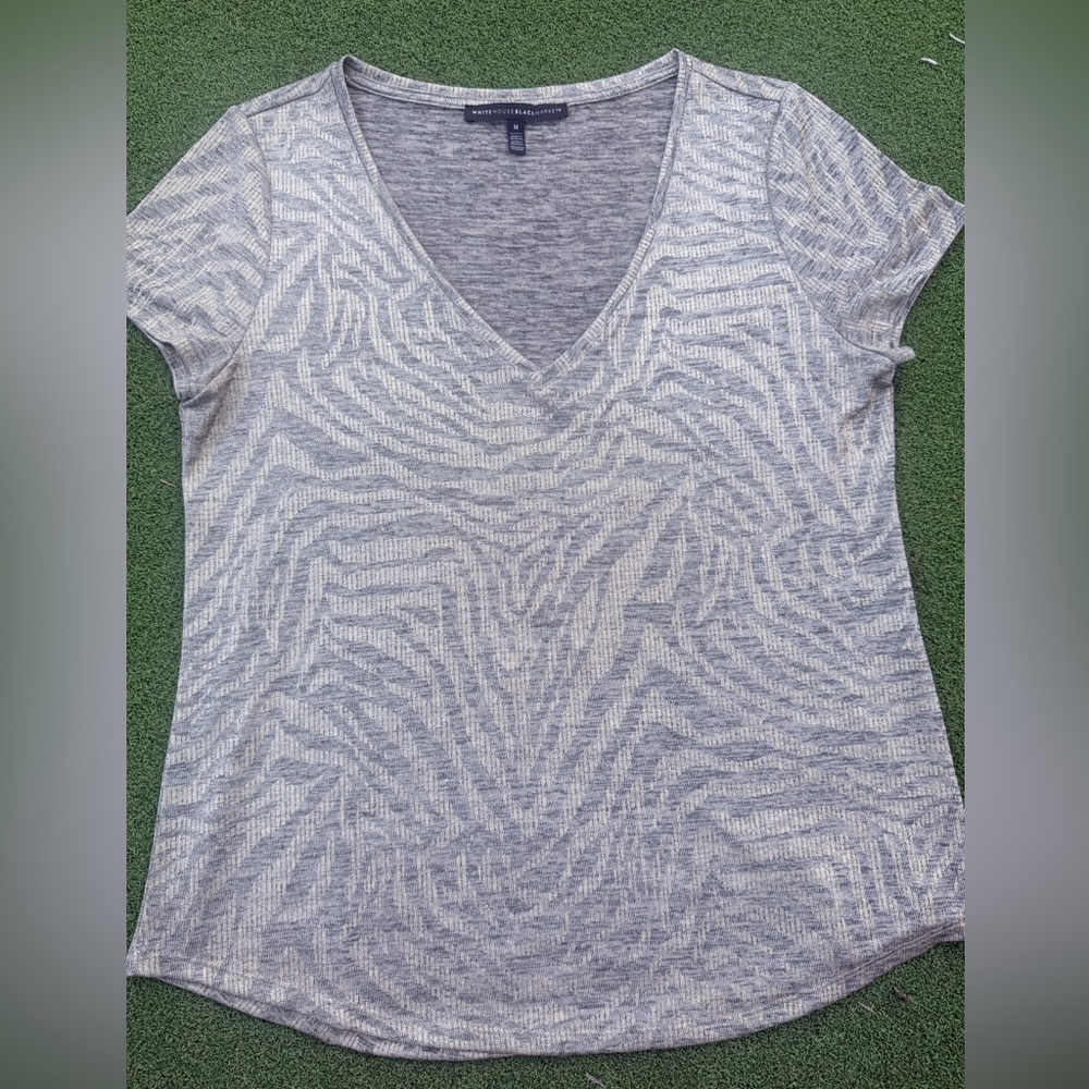White House Black Market Shimmer Gold V-Neck Short Sleeve Top Tee